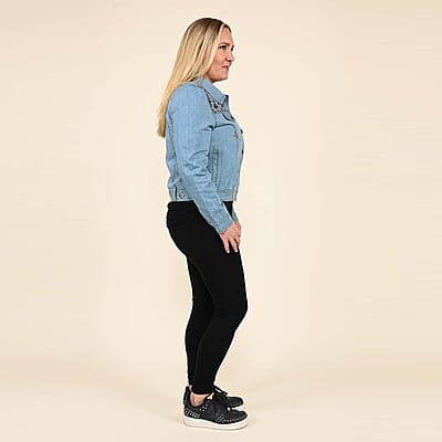 Tamsy Denim Jacket with Crystal Embellishments - Large | Women's Winter Jacket | Ladies Jean Jacket