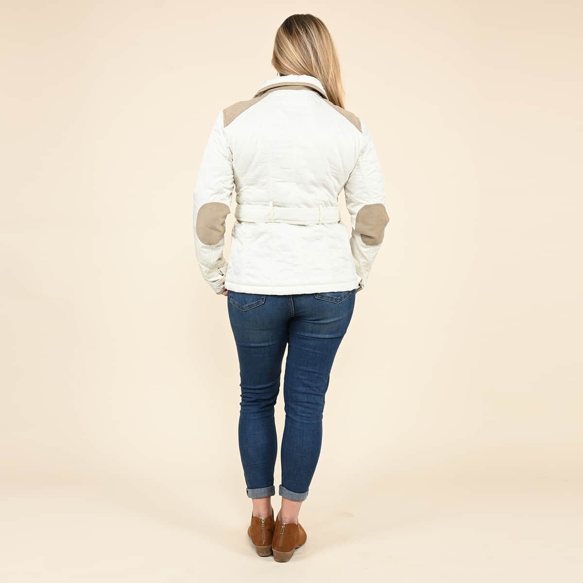 TAMSY White Quilted Jacket with Belt and Stand Collar - Large image number 1
