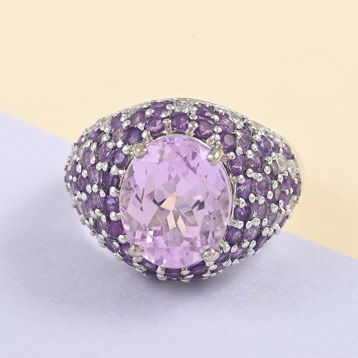 Kunzite and Multi Gemstone Ring in Platinum Over Sterling Silver (Size 6.0) 9.50 ctw image number 1
