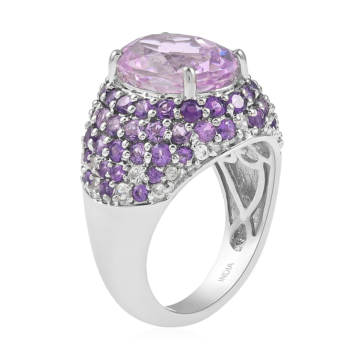 Kunzite and Multi Gemstone Ring in Platinum Over Sterling Silver (Size 6.0) 9.50 ctw image number 3