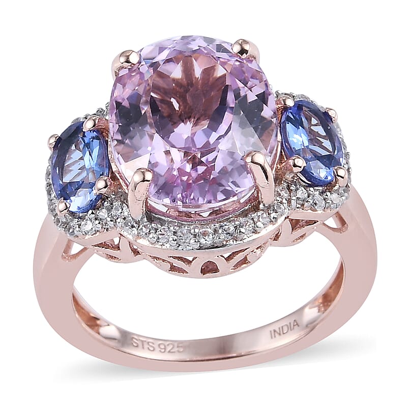 Kunzite, Multi Gemstone Ring in 14K Rose Gold Over Sterling Silver (Size 7.0) 8.00 ctw