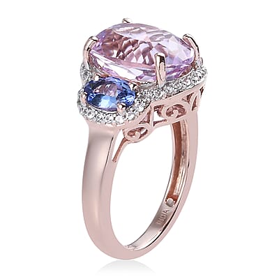 Kunzite, Multi Gemstone Ring in 14K Rose Gold Over Sterling Silver (Size 7.0) 8.00 ctw