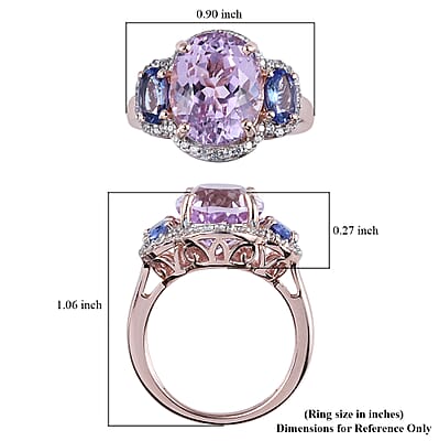 Kunzite, Multi Gemstone Ring in 14K Rose Gold Over Sterling Silver (Size 7.0) 8.00 ctw