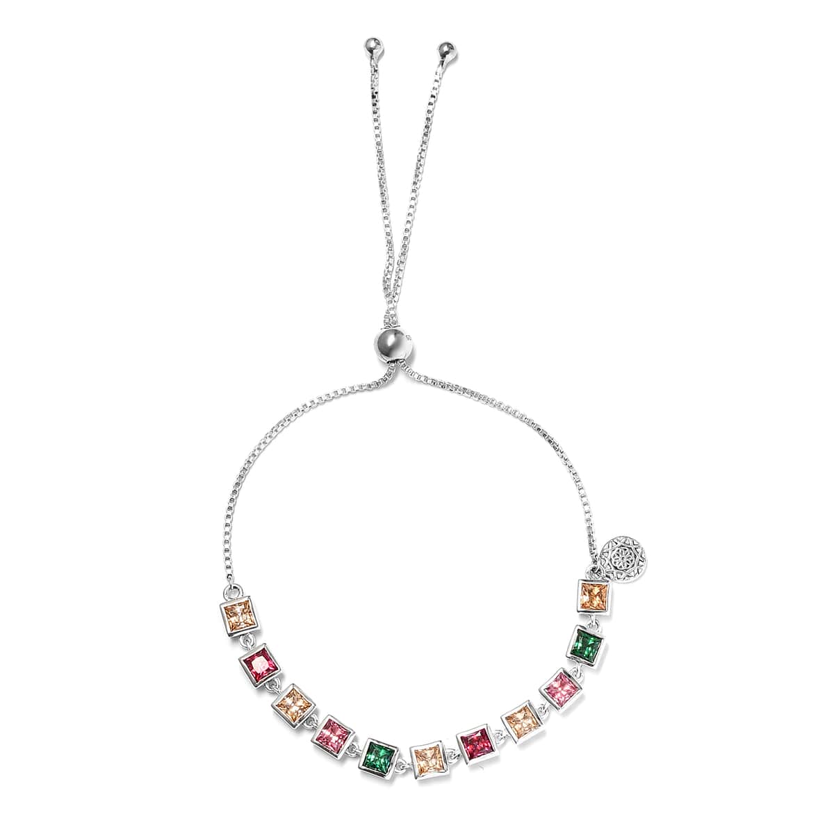 Lustro Stella Made with Finest Multi Color CZ Bolo Bracelet in Platinum Over Sterling Silver 7.65 ctw image number 0