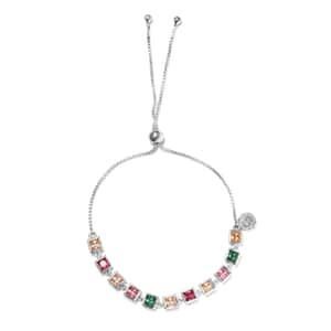 Lustro Stella Made with Finest Multi Color CZ Bolo Bracelet in Platinum Over Sterling Silver 7.65 ctw