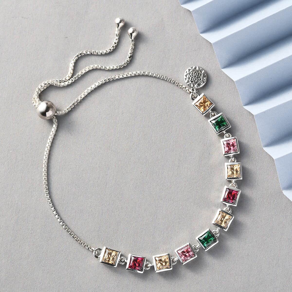 Lustro Stella Made with Finest Multi Color CZ Bolo Bracelet in Platinum Over Sterling Silver 7.65 ctw image number 1