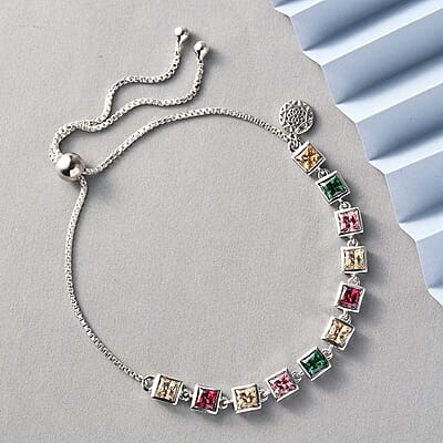 Lustro Stella Made with Finest Multi Color CZ Bolo Bracelet in Platinum Over Sterling Silver 7.65 ctw