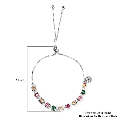 Lustro Stella Made with Finest Multi Color CZ Bolo Bracelet in Platinum Over Sterling Silver 7.65 ctw