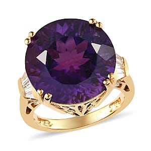 Amethyst and Natural White Zircon Ring in Vermeil Yellow Gold Over Sterling Silver (Size 8.0) 11.60 ctw