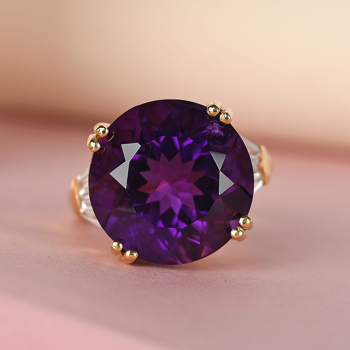 Amethyst and Natural White Zircon Ring in Vermeil Yellow Gold Over Sterling Silver (Size 8.0) 11.60 ctw image number 1