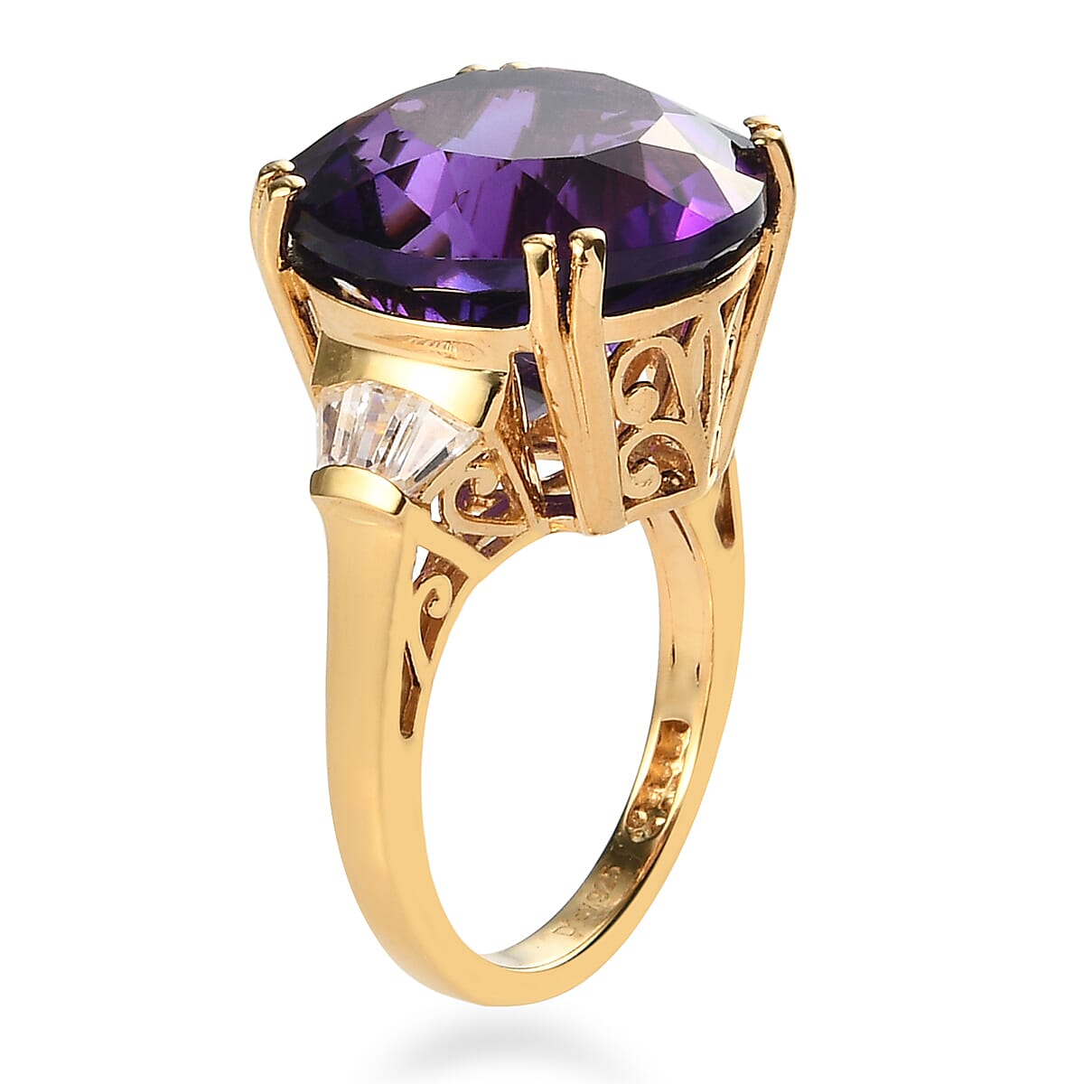 Amethyst and Natural White Zircon Ring in Vermeil Yellow Gold Over Sterling Silver (Size 8.0) 11.60 ctw image number 3