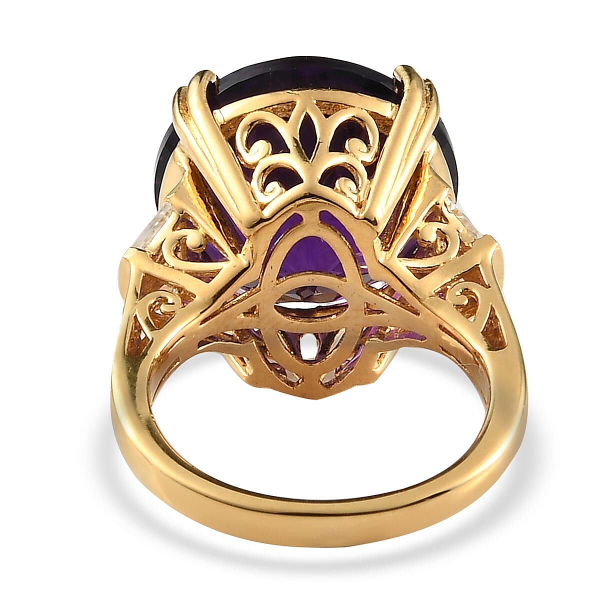 Amethyst and Natural White Zircon Ring in Vermeil Yellow Gold Over Sterling Silver (Size 8.0) 11.60 ctw image number 4