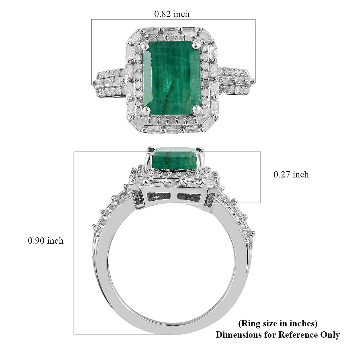 Socoto Emerald and Diamond Halo Ring in Platinum Over Sterling Silver (Size 7.0) 2.90 ctw image number 5