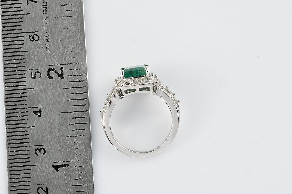 Socoto Emerald and Diamond Halo Ring in Platinum Over Sterling Silver (Size 7.0) 2.90 ctw image number 6