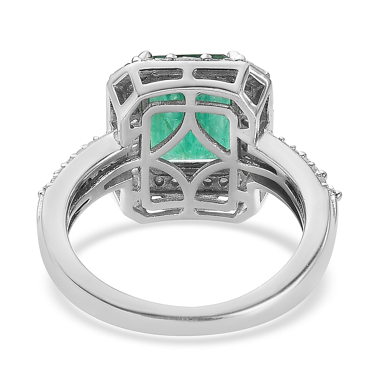 Socoto Emerald and Diamond 2.90 ctw Halo Ring in Platinum Over Sterling Silver (Size 5.0) image number 4