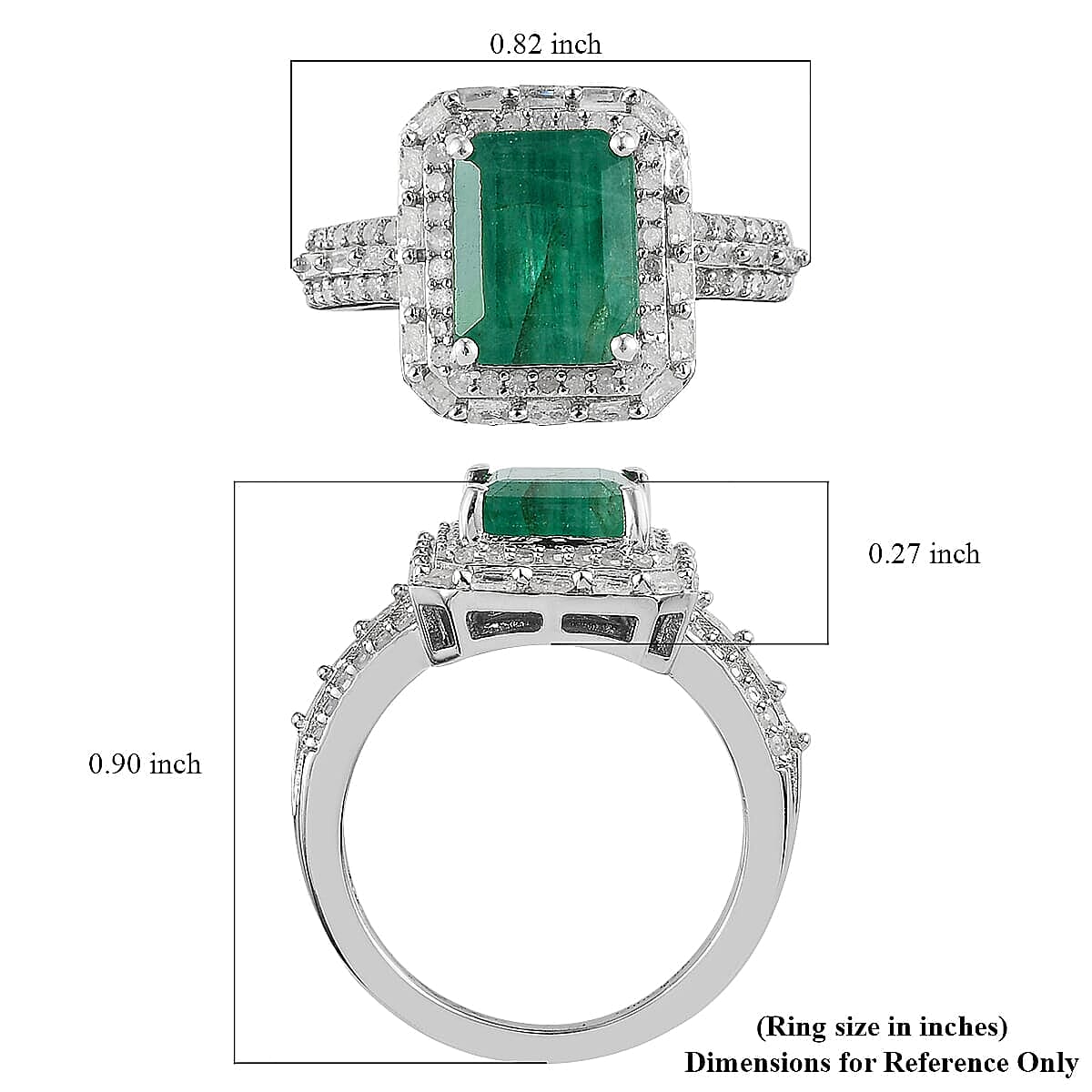 Socoto Emerald and Diamond 2.90 ctw Halo Ring in Platinum Over Sterling Silver (Size 5.0)