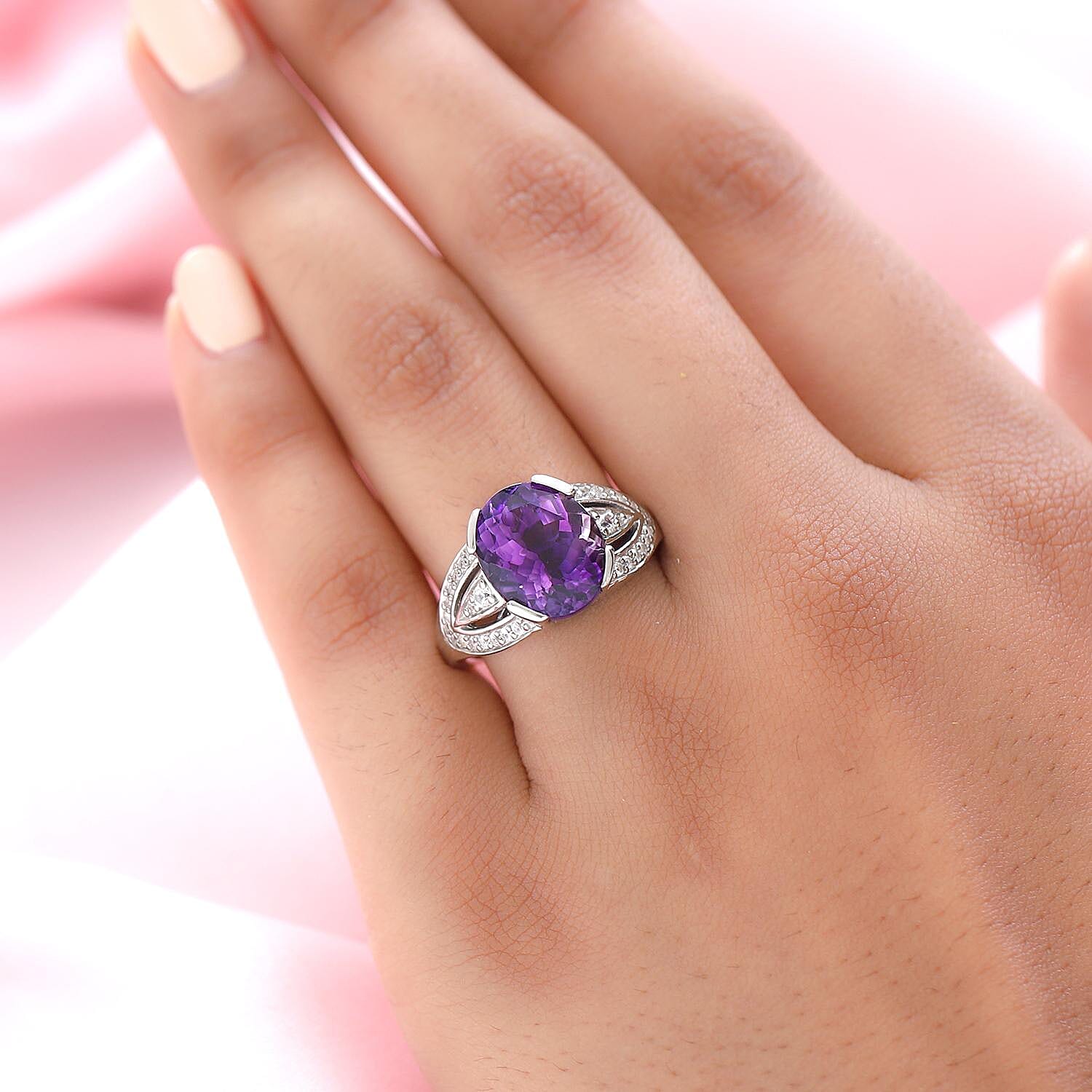 Moroccan Amethyst and Multi Gemstone 5.00 ctw Ring in Platinum Over Sterling Silver (Size 11.5)