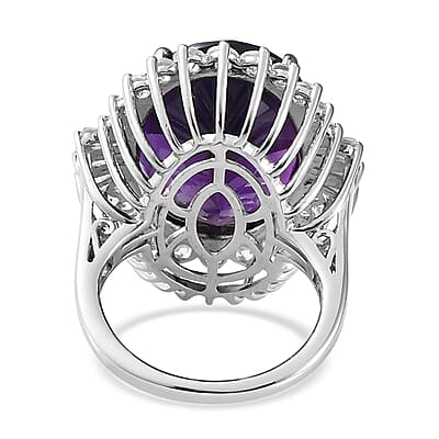 Premium Amethyst and Natural White Zircon Ring in Platinum Over Sterling Silver (Size 10.0) 19.00 ctw
