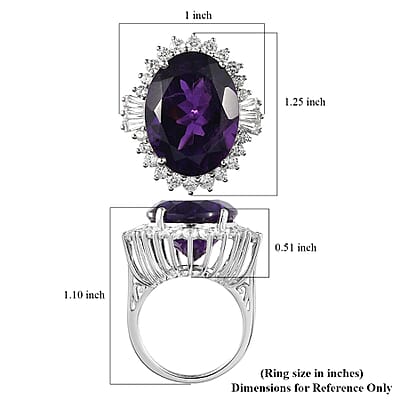 Premium Amethyst and Natural White Zircon Ring in Platinum Over Sterling Silver (Size 10.0) 19.00 ctw