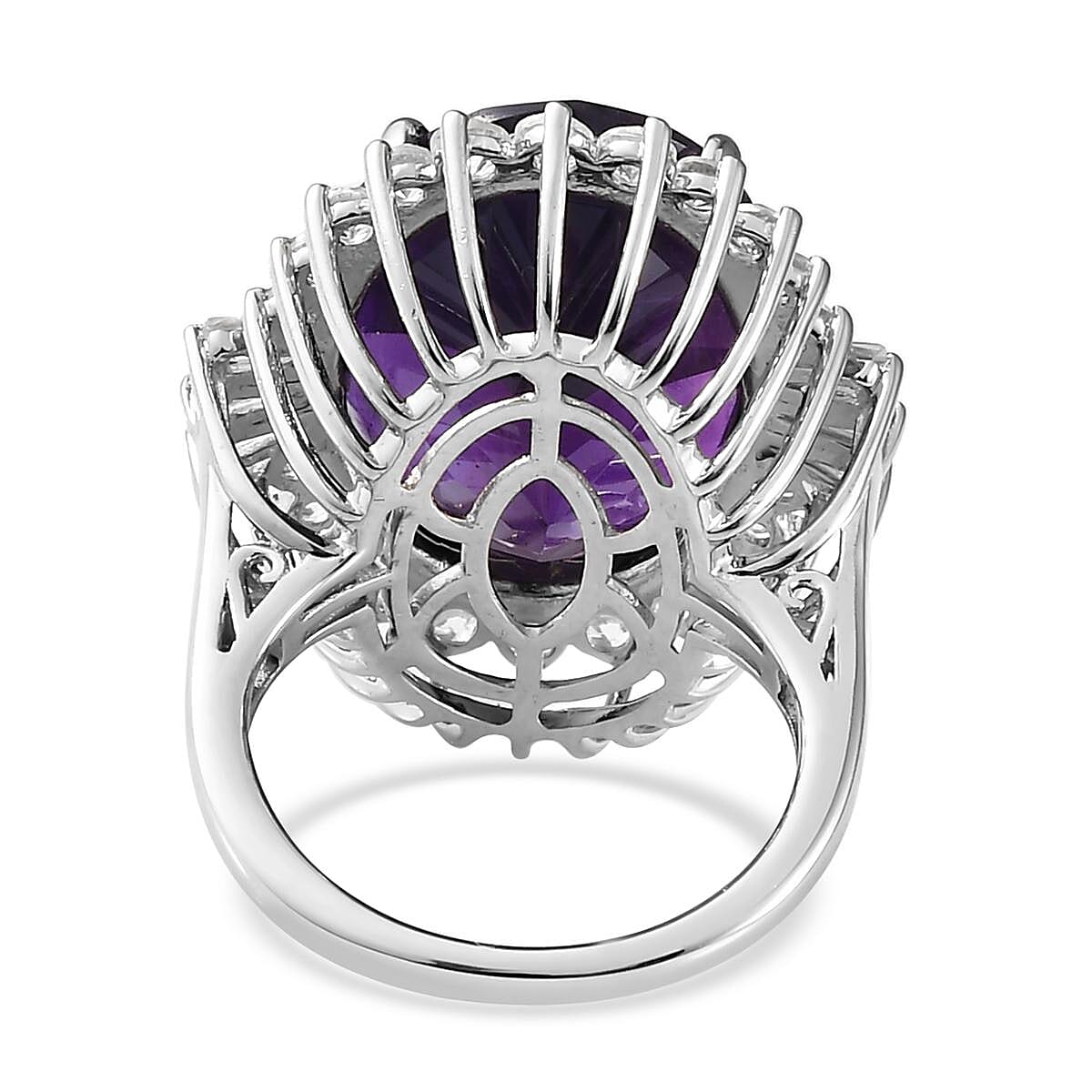 Premium Amethyst and Natural White Zircon Ring in Platinum Over Sterling Silver (Size 9.0) 19.00 ctw image number 4