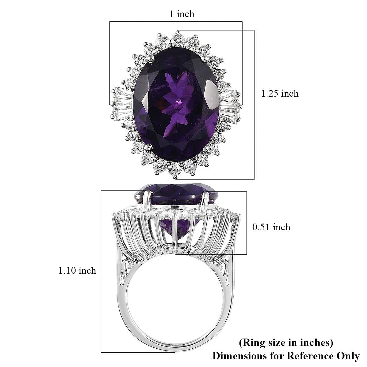 Premium Amethyst and Natural White Zircon Ring in Platinum Over Sterling Silver (Size 9.0) 19.00 ctw image number 5
