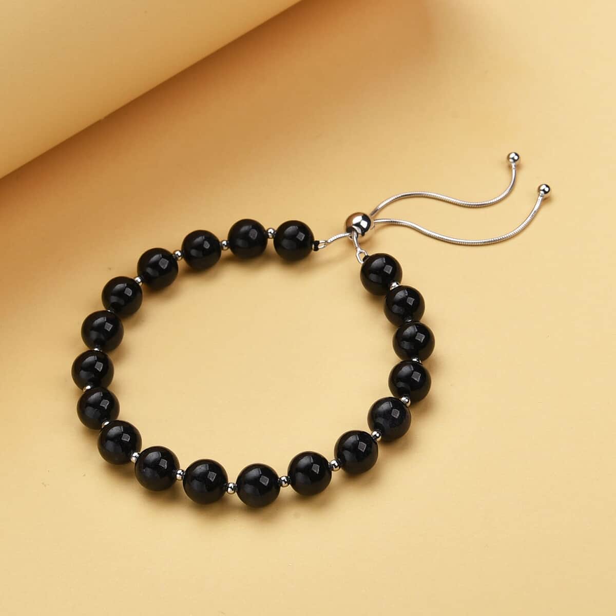 Black Jade (D) Beaded Bolo Bracelet in Rhodium Over Sterling Silver 79.00 ctw image number 1