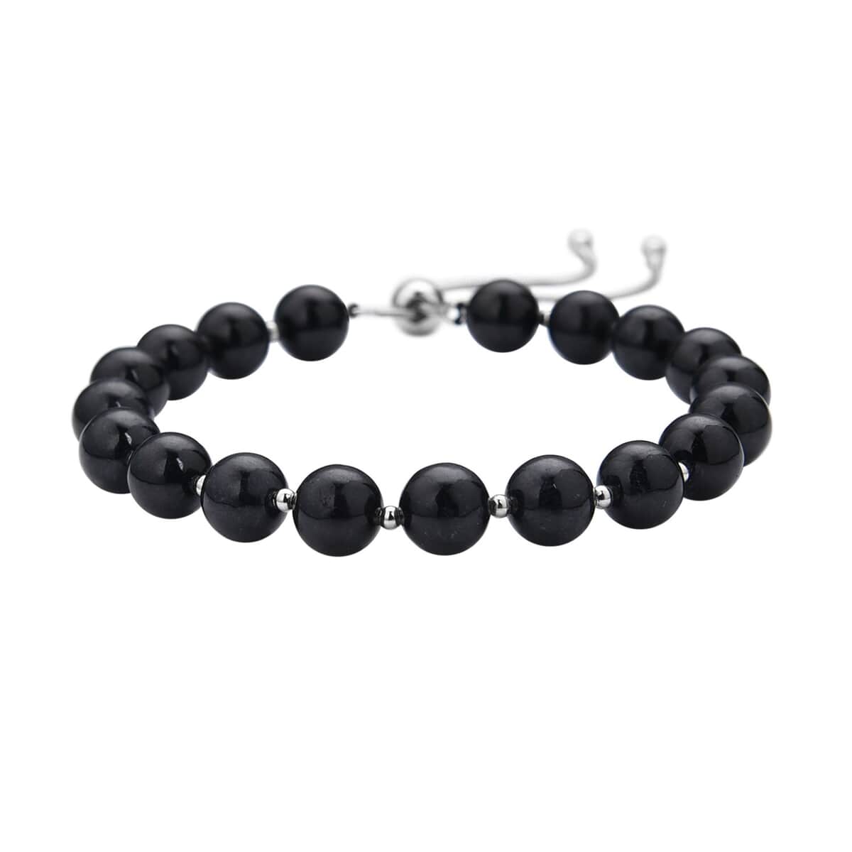 Black Jade (D) Beaded Bolo Bracelet in Rhodium Over Sterling Silver 79.00 ctw image number 2