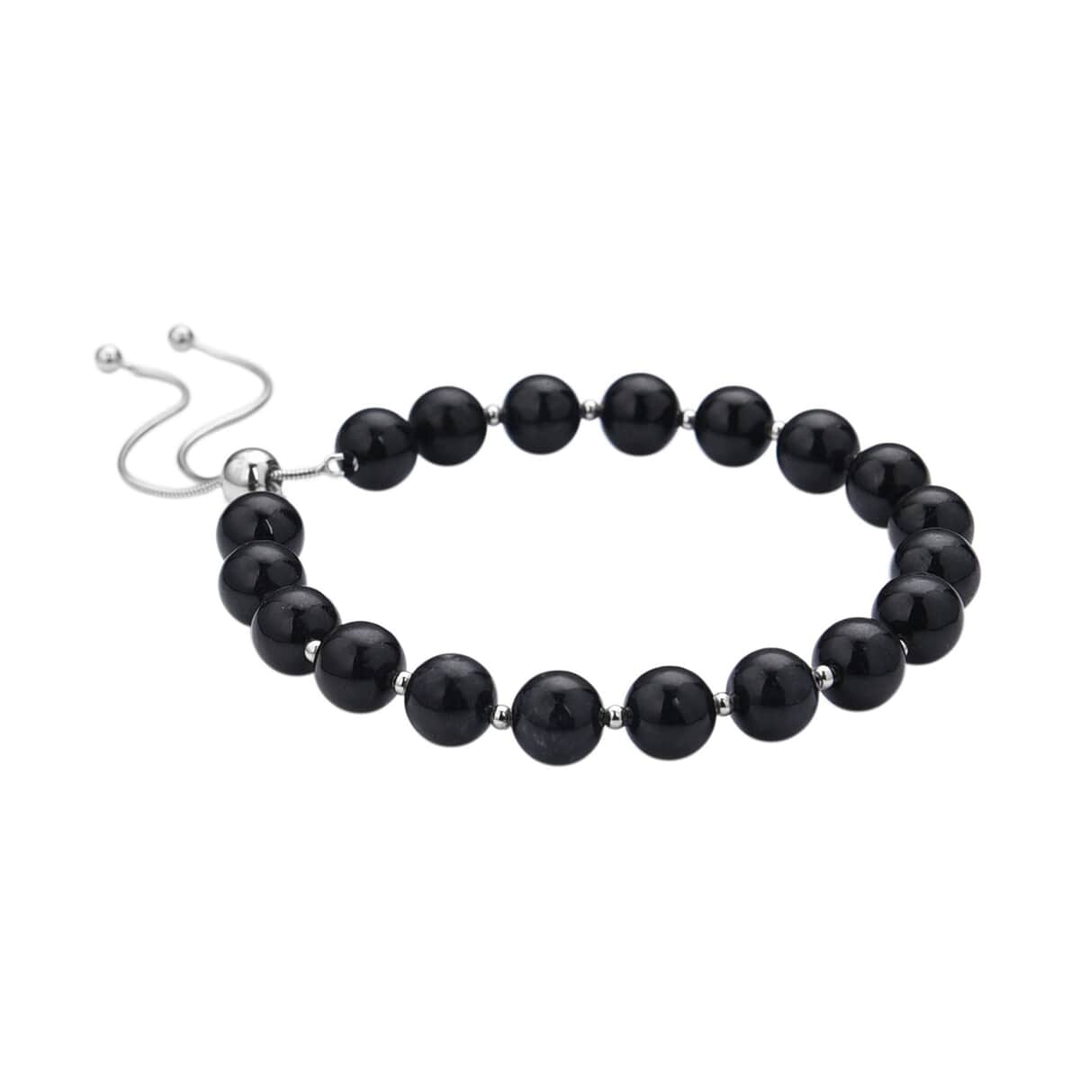 Black Jade (D) Beaded Bolo Bracelet in Rhodium Over Sterling Silver 79.00 ctw image number 3