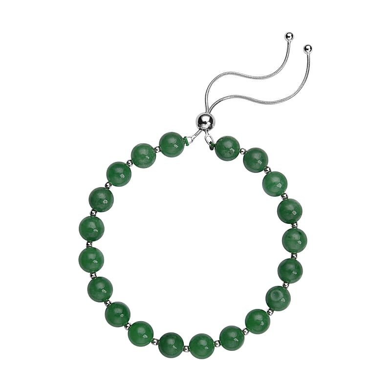 Green Jade (D) Beaded Bolo Bracelet in Rhodium Over Sterling Silver 79.00 ctw