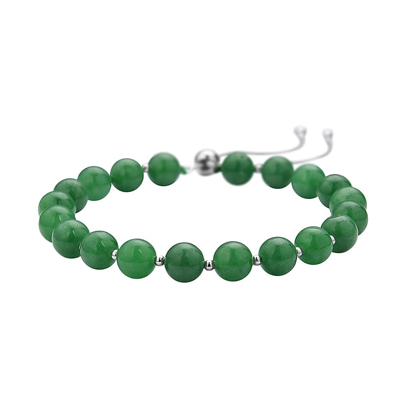Green Jade (D) Beaded Bolo Bracelet in Rhodium Over Sterling Silver 79.00 ctw