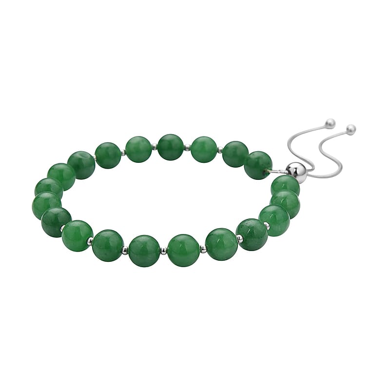Green Jade (D) Beaded Bolo Bracelet in Rhodium Over Sterling Silver 79.00 ctw