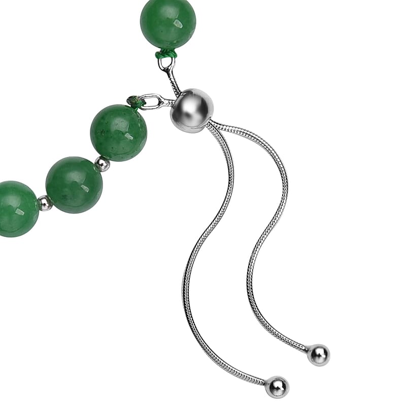 Green Jade (D) Beaded Bolo Bracelet in Rhodium Over Sterling Silver 79.00 ctw