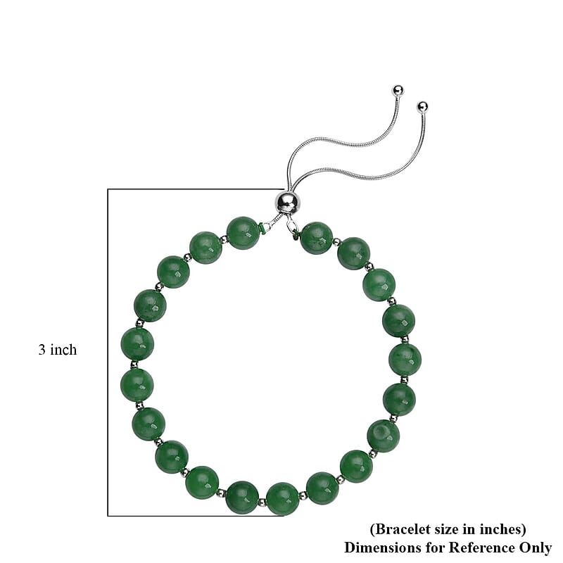 Green Jade (D) Beaded Bolo Bracelet in Rhodium Over Sterling Silver 79.00 ctw