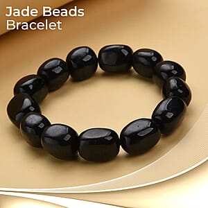 Black Jade (D) 342.50 ctw Bracelet, Jade Beads Bracelet, Stretch Bracelet