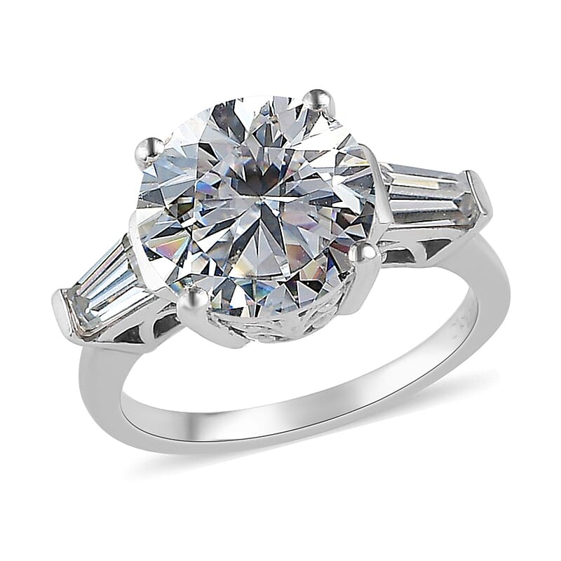 D'Joy Moissanite Heart & Arrow Cut Ring in Rhodium Over Sterling Silver 3.90 ctw (Size 10.0)