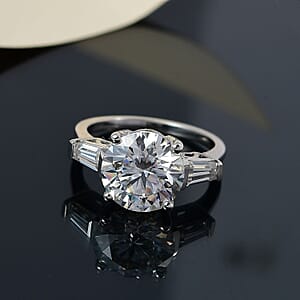 D'Joy Moissanite Heart & Arrow Cut Ring in Rhodium Over Sterling Silver 3.90 ctw (Size 10.0)