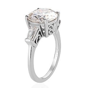 D'Joy Moissanite Heart & Arrow Cut Ring in Rhodium Over Sterling Silver 3.90 ctw (Size 10.0)