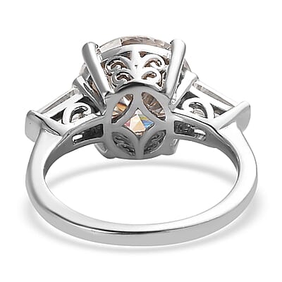 D'Joy Moissanite Heart & Arrow Cut Ring in Rhodium Over Sterling Silver 3.90 ctw (Size 10.0)