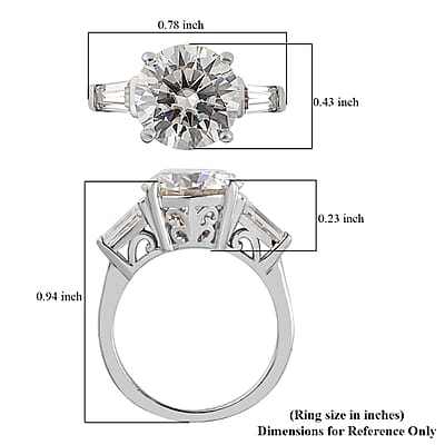 D'Joy Moissanite Heart & Arrow Cut Ring in Rhodium Over Sterling Silver 3.90 ctw (Size 10.0)