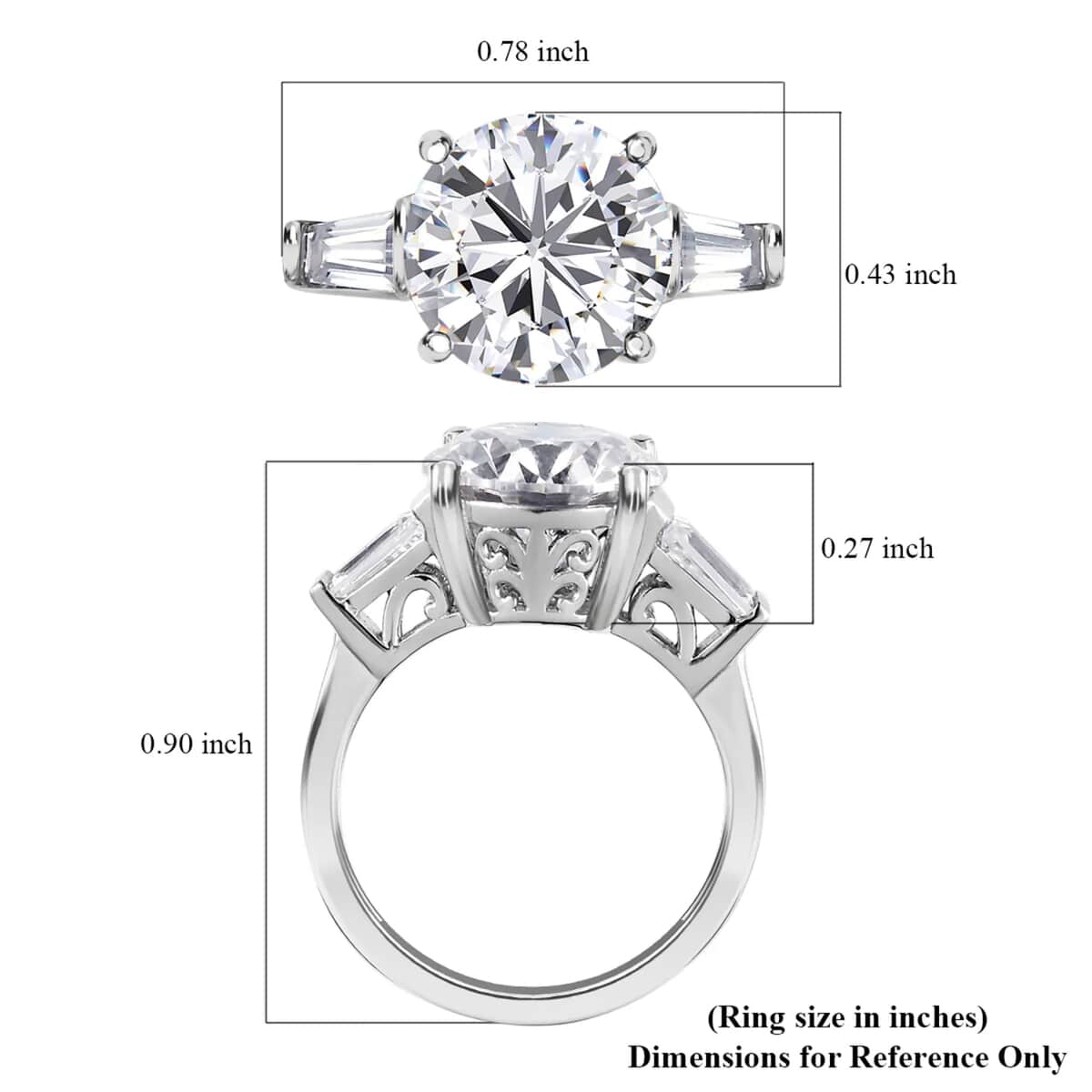 Mother’s Day Gift Moissanite Ring in Platinum Over Sterling Silver, Heart Arrow Cut Moissanite Trilogy Ring, Wedding Rings, Gifts For Her 4.00 ctw (Size 10.0) image number 6
