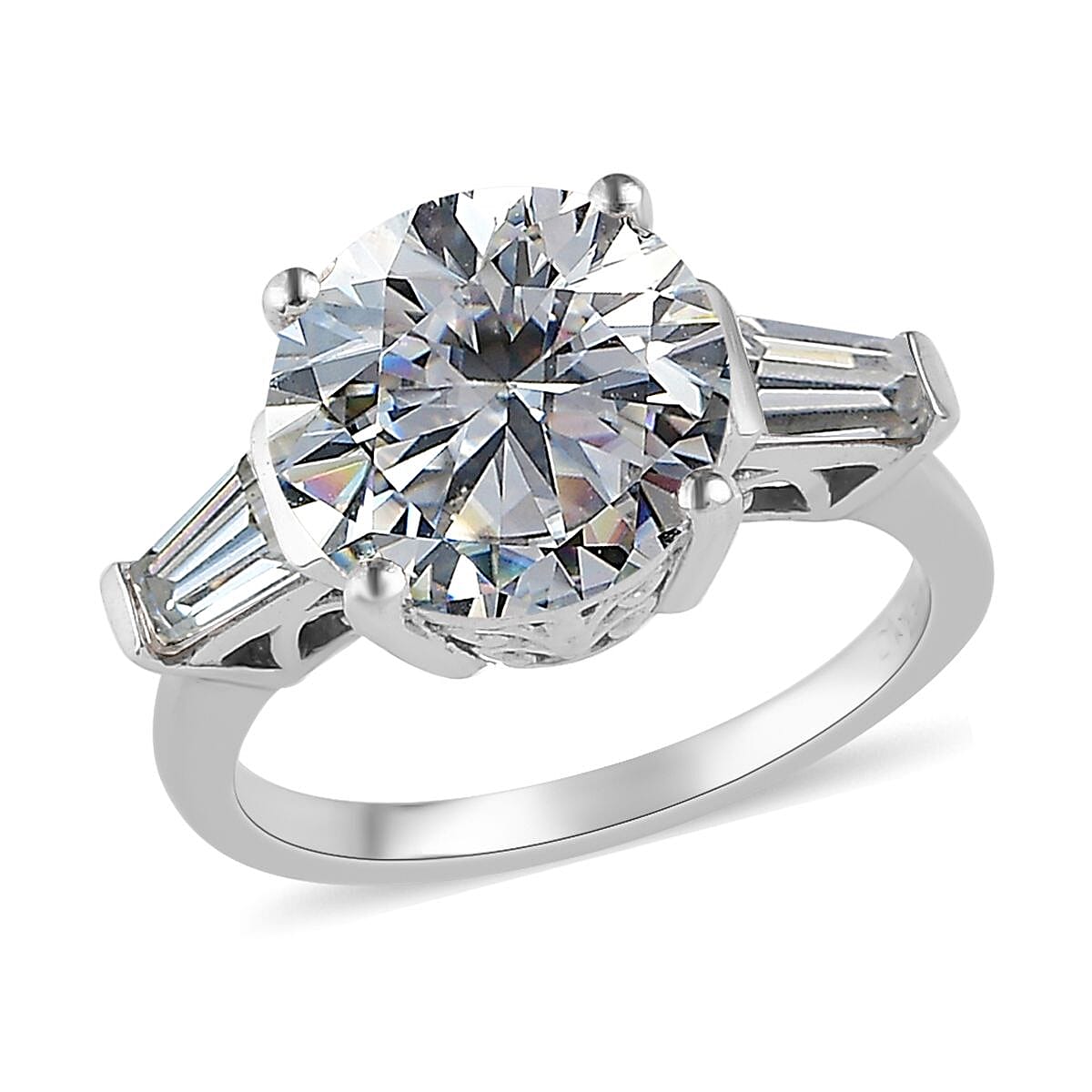 D'Joy Moissanite Heart & Arrow Cut Ring in Rhodium Over Sterling Silver 3.90 ctw (Size 5.0) image number 0