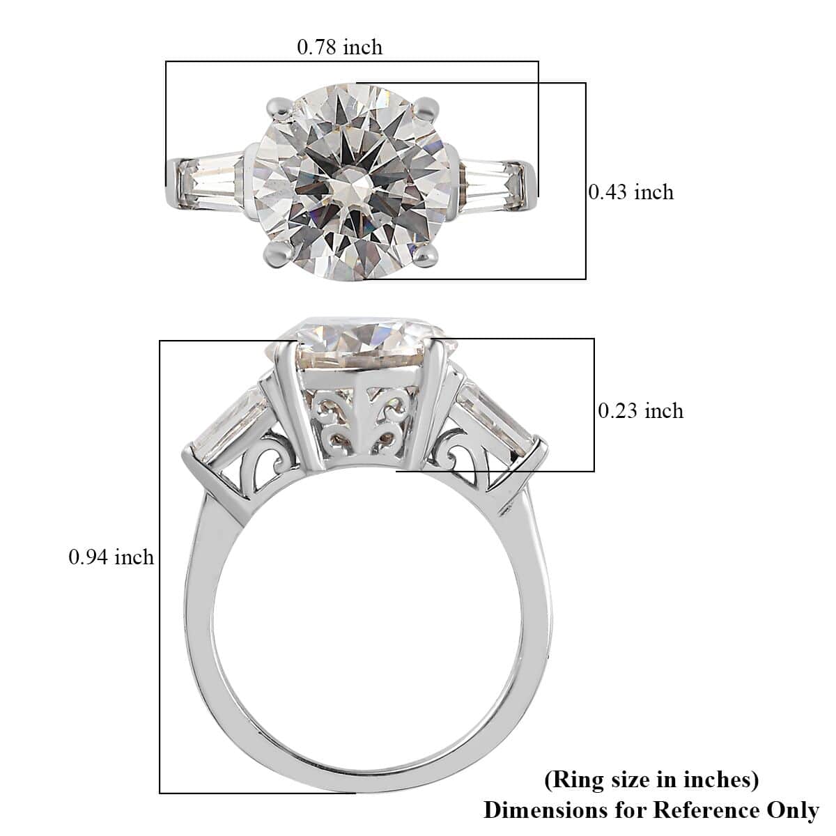 Moissanite Ring in Platinum Over Sterling Silver, Heart Arrow Cut Moissanite Trilogy Ring, Wedding Rings, Gifts For Her 4.00 ctw (Size 8.0) image number 5