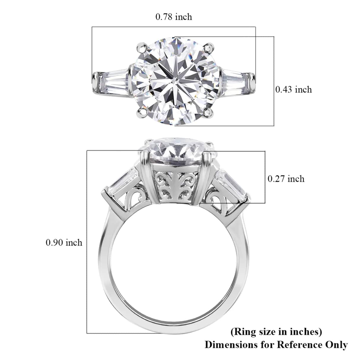 Moissanite Ring in Platinum Over Sterling Silver, Heart Arrow Cut Moissanite Trilogy Ring, Wedding Rings, Gifts For Her 4.00 ctw (Size 8.0) image number 6