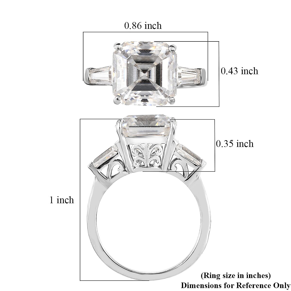 Moissanite Ring in Platinum Over Sterling Silver, Heart Arrow Cut, Moissanite Trilogy Ring, Wedding Rings 4.75 ctw image number 5