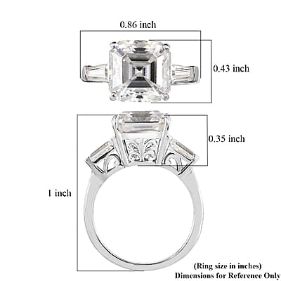 Moissanite Ring in Platinum Over Sterling Silver, Heart Arrow Cut, Moissanite Trilogy Ring, Wedding Rings 4.75 ctw