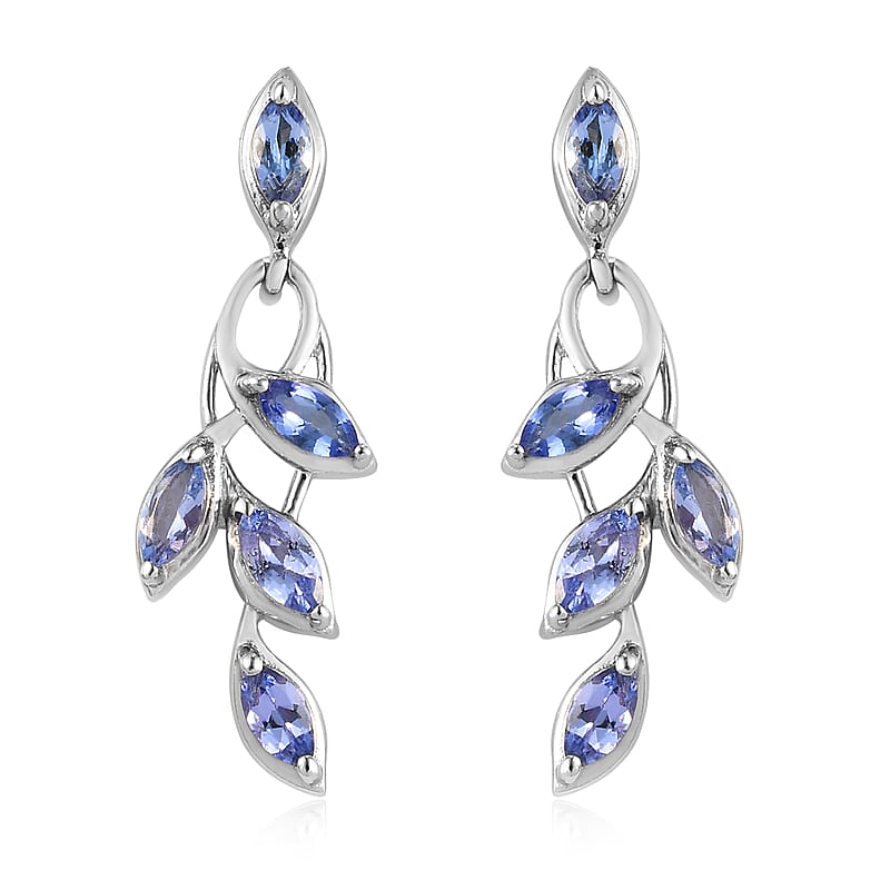 Tanzanite Leaf Earrings in Platinum Over Sterling Silver 1.60 ctw