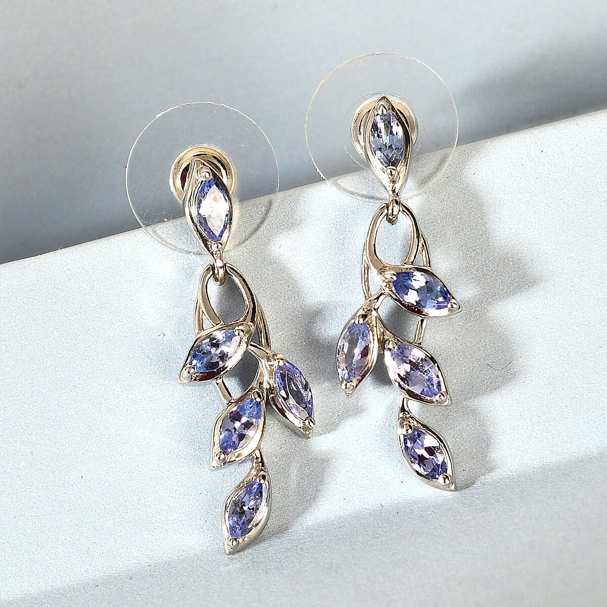 Tanzanite Leaf Earrings in Platinum Over Sterling Silver 1.60 ctw image number 1