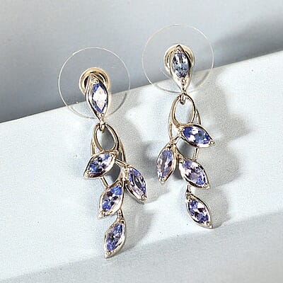 Tanzanite Leaf Earrings in Platinum Over Sterling Silver 1.60 ctw