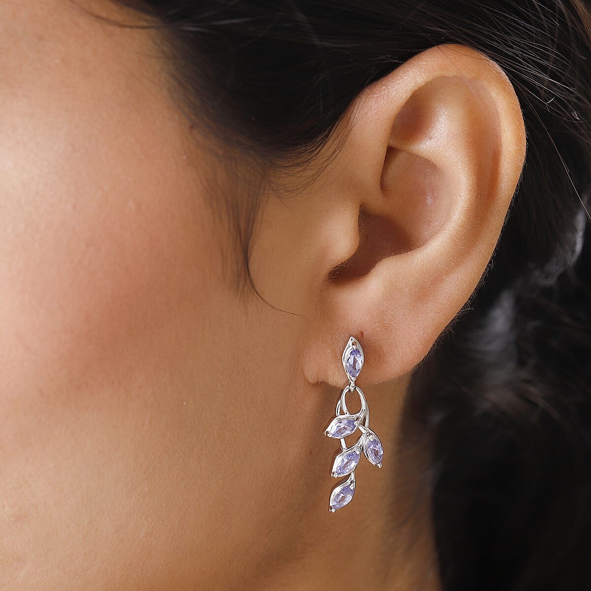 Tanzanite Leaf Earrings in Platinum Over Sterling Silver 1.60 ctw image number 2