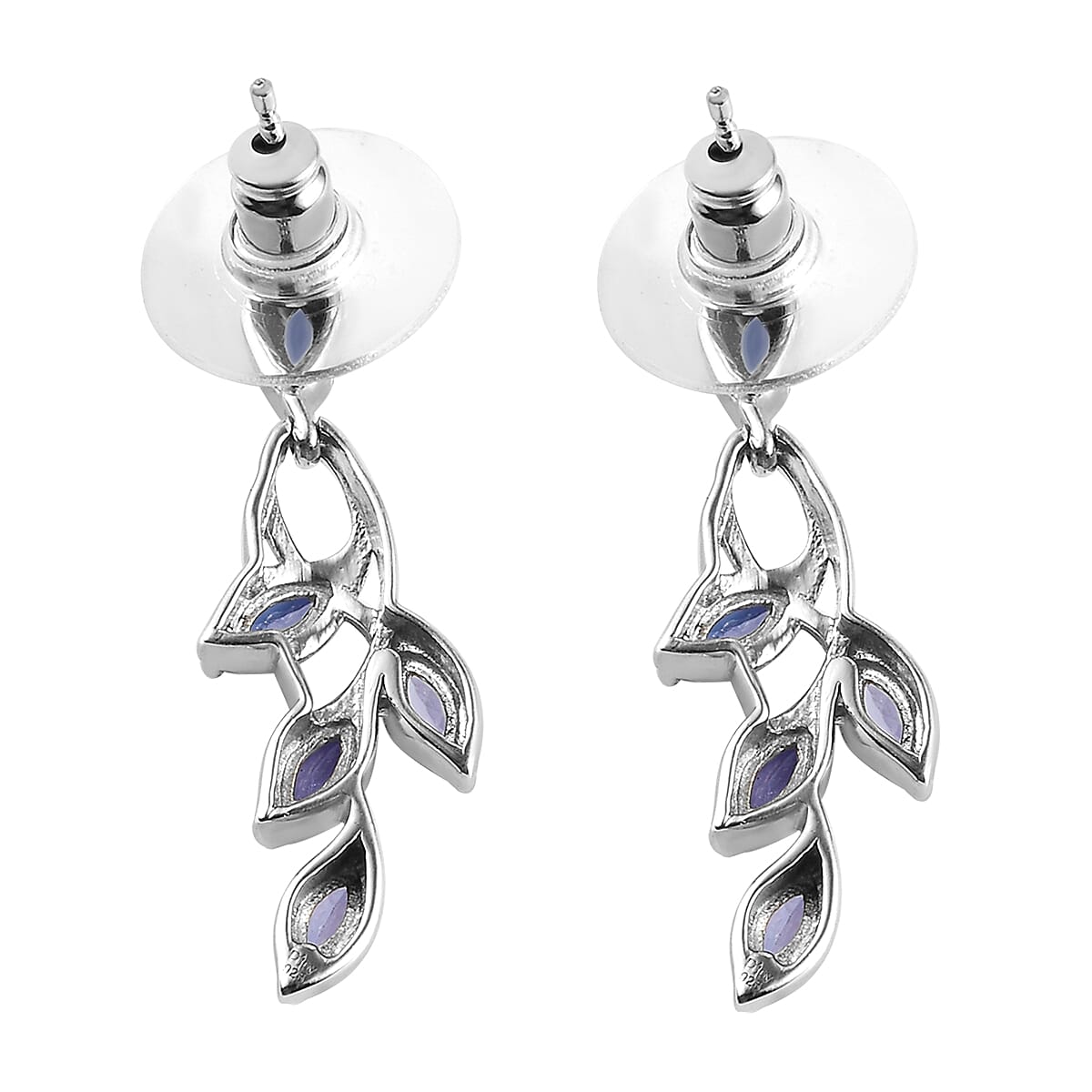 Tanzanite Leaf Earrings in Platinum Over Sterling Silver 1.60 ctw image number 3